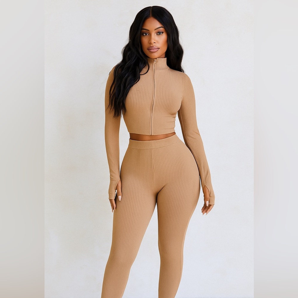 Athletic So Risque Tan Ribbed Set